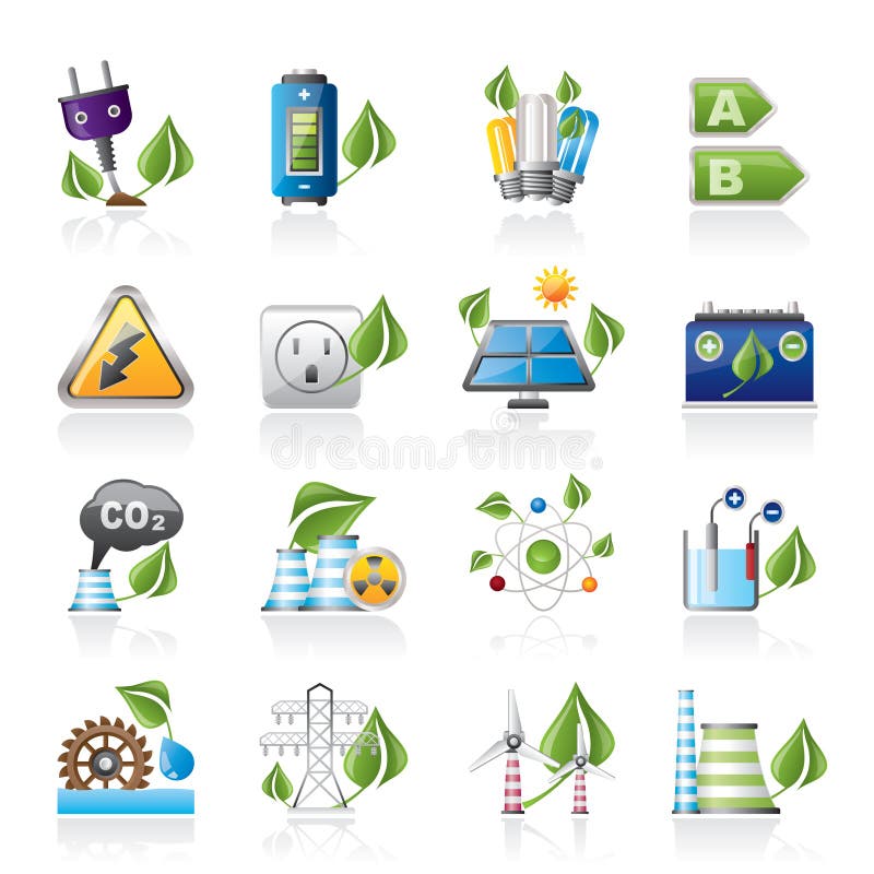 Iconos verdes de la energía y del ambiente stock de ilustración Iconos verdes de la energía y del ambiente stock de ilustración