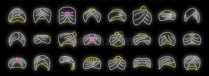 Iconos árabes de turbante conjunto de neón vector libre illustration