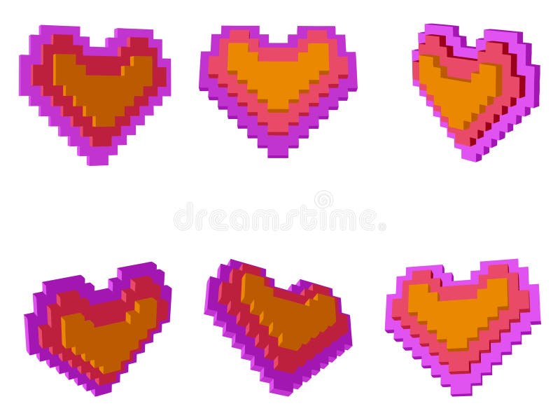 Icons of 3D pixel art hearts for design project royalty free illustration