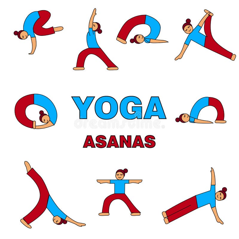 Yoga asanas icons illustration. 9 different poses. simple figure vector illustration Yoga asanas icons illustration. 9 different poses. simple figure vector illustration