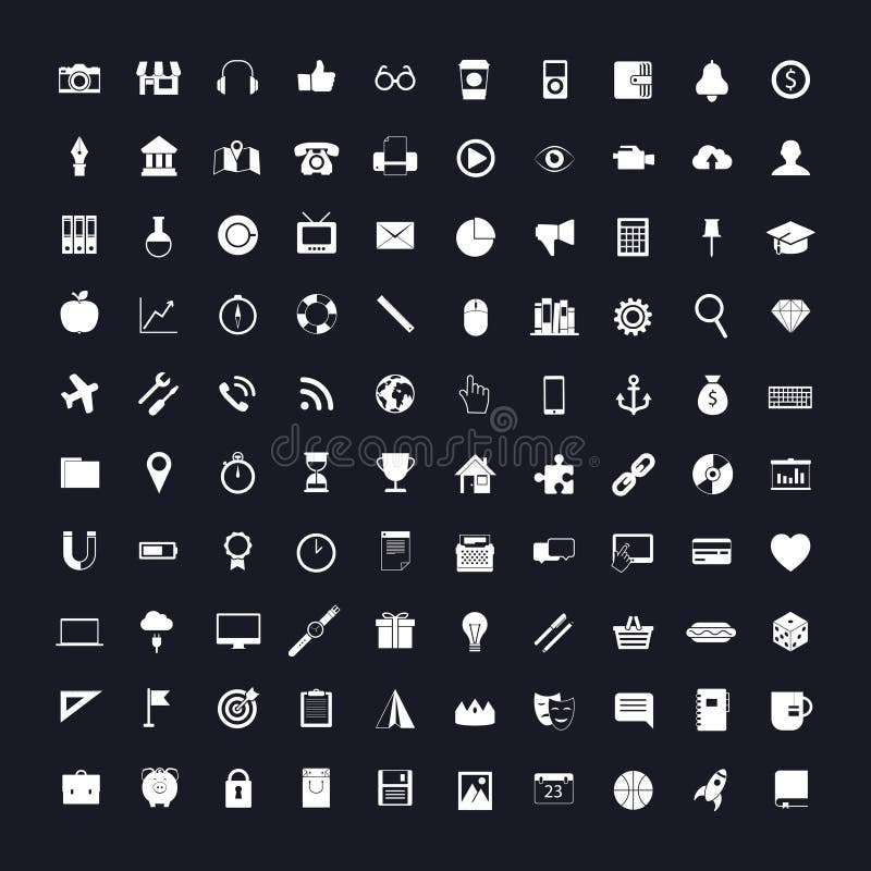 Icons on black and white stock vector. Illustration of illustrations