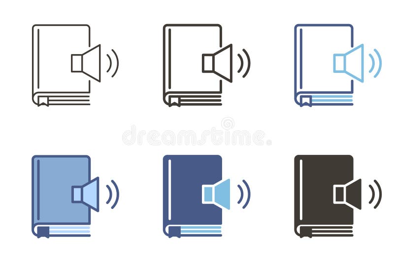 Book with audio speaker icon in 6 styles royalty free illustration