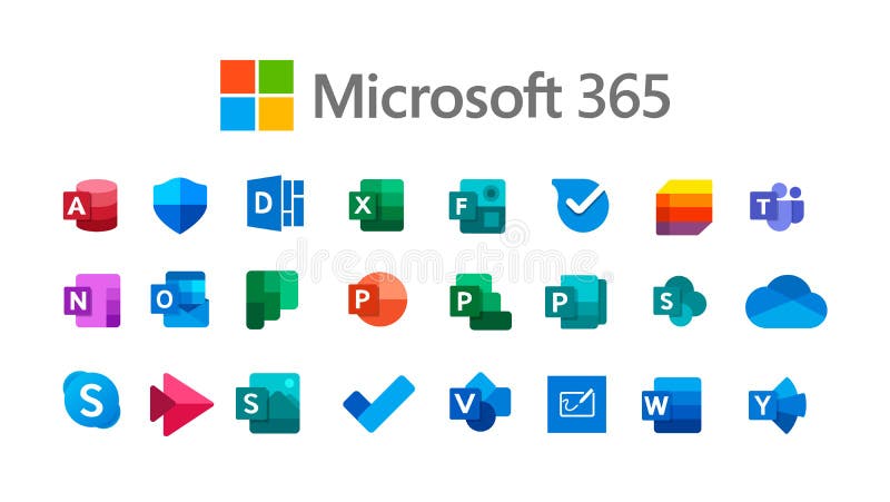 Icons Collection of Microsoft Products - Microsoft 365, on White ...