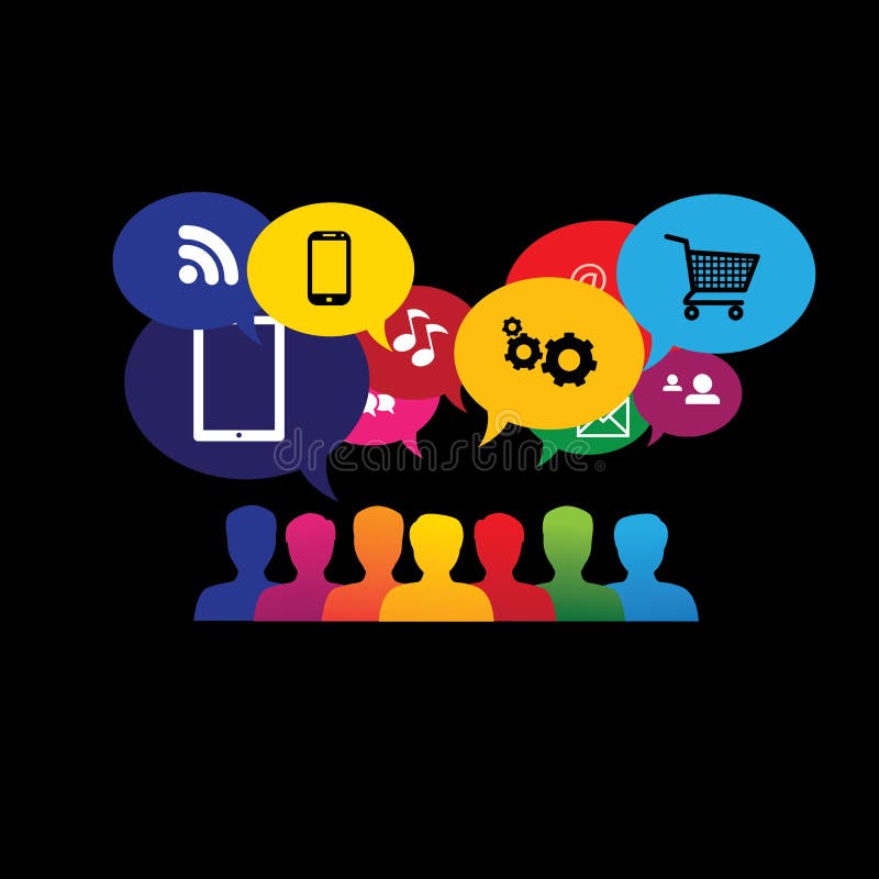 Icons of consumers or users online in social media, shopping - v