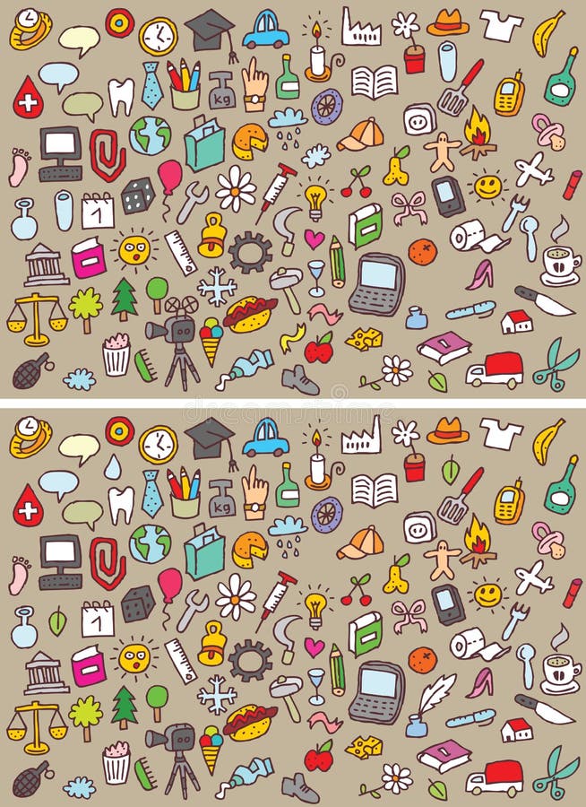 Find 20 Differences Visual Game. Solution In Hidden Layer Stock Vector