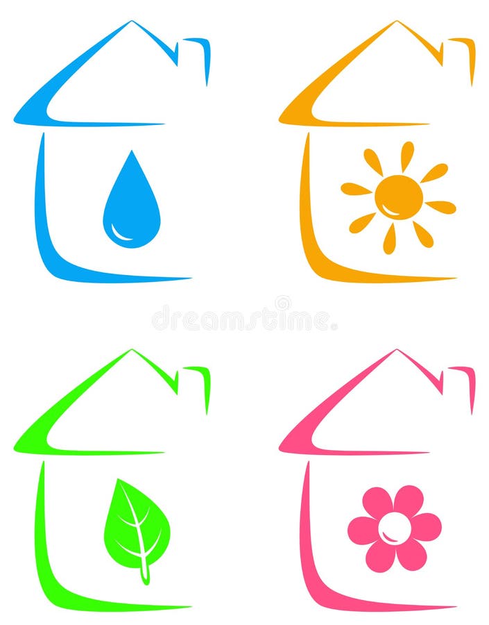 Icons of eco house, heating and water supply