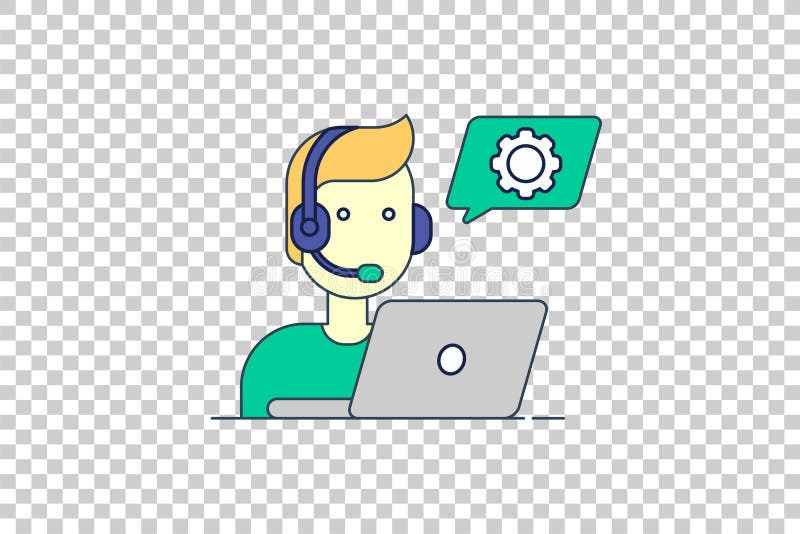 Vector illustration of customer support agent with headset and gear icon for technical assistance on transparent background royalty free illustration