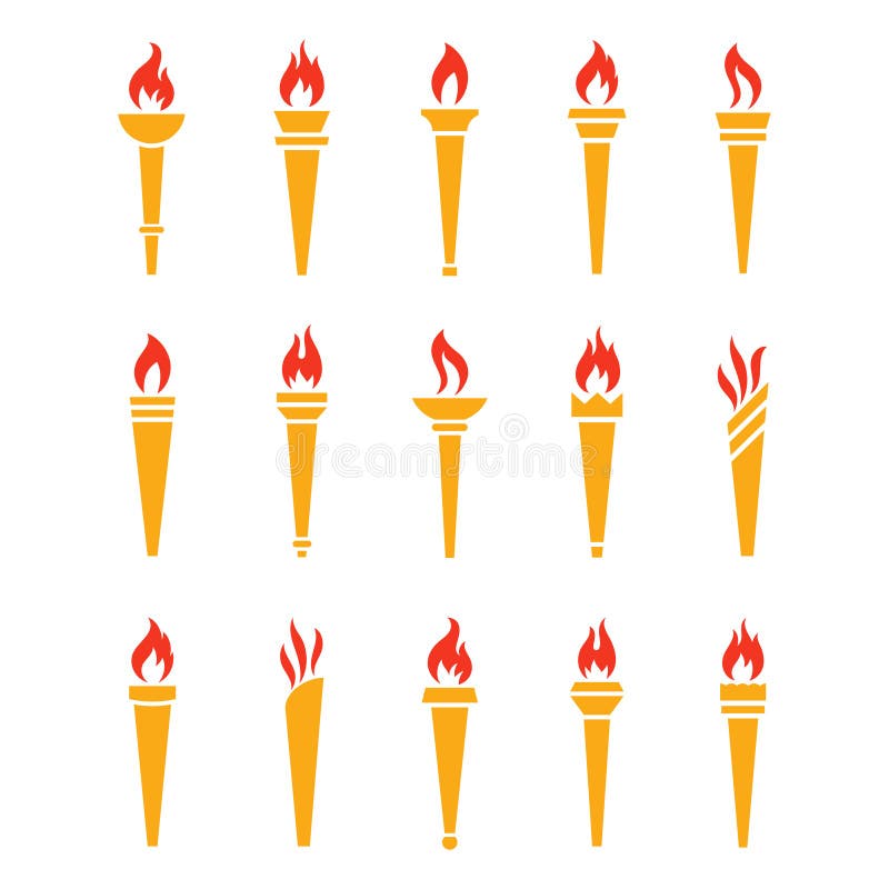 Icons Golden Torch with Flame Isolated Vector Set Stock Vector