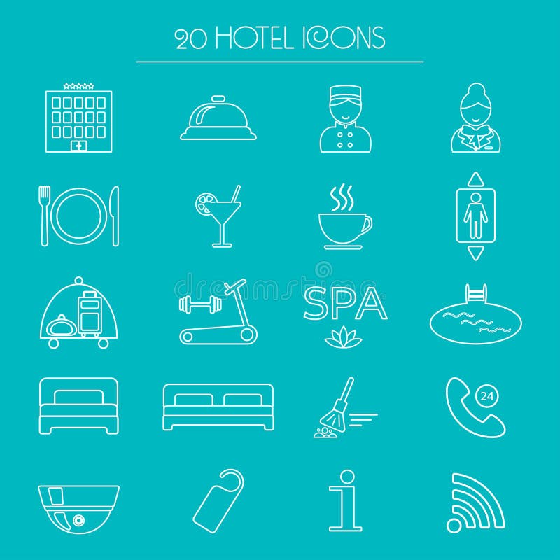 25 Line Hotel Services Icons. Color Block. Logo, Glyphs And Pictogram  Collection. Vector Illustration Royalty Free SVG, Cliparts, Vectors, and  Stock Illustration. Image 46999096.