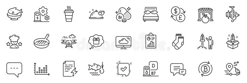Pictograme pachet ca proiect de lansare a unui vis cadou și pictograme pentru reîmprospătarea liniei bitcoin. pentru aplicația web royalty free illustration
