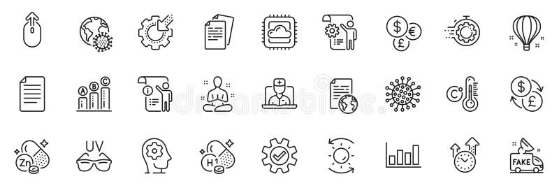 Icons pack as Report diagram, Documents and Coronavirus line icons for app include Time management, Manual doc, Seo timer outline thin icon web set. Swipe up, Internet document, Yoga pictogram. Vector. Pack up time vectors