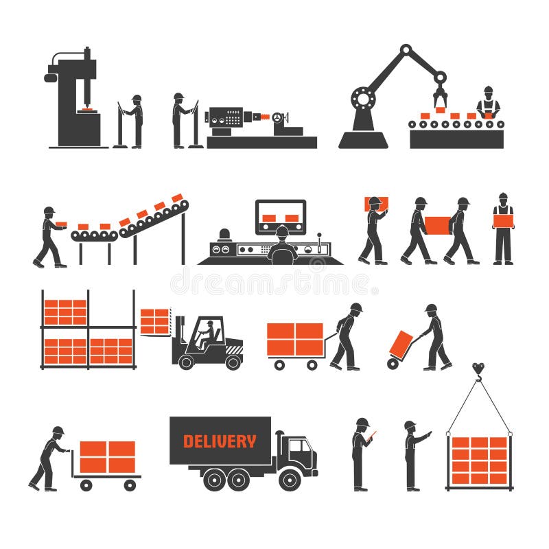 Icons Production Lines of the Conveyor Stock Vector Illustration of