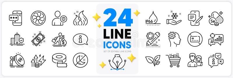 Icons set of Freezing, Information and Phone password line icons. For web app. Vector vector illustration