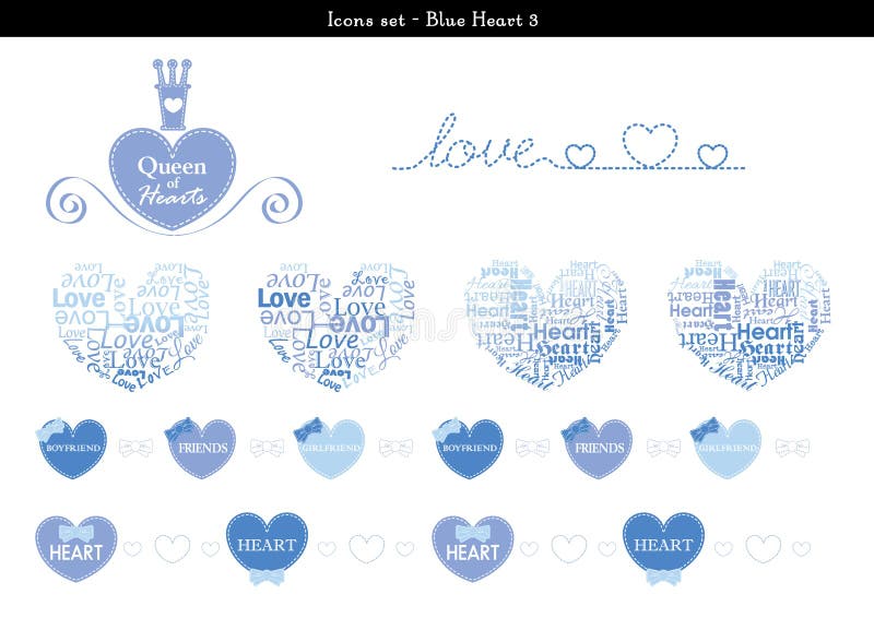 Icons set of hearts with blue color theme - 3