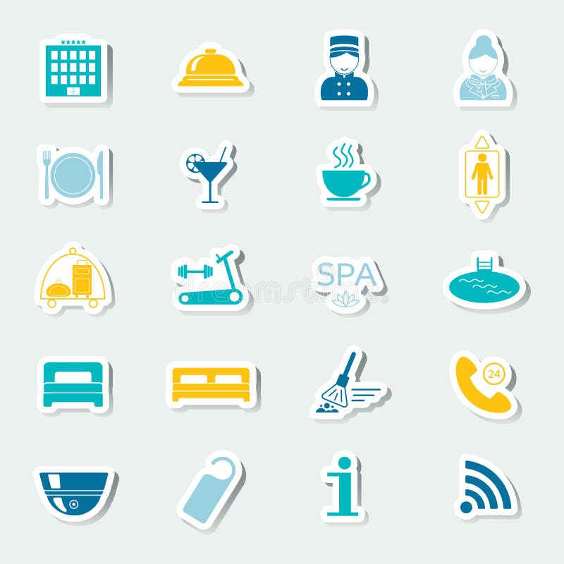 25 Line Hotel Services Icons. Color Block. Logo, Glyphs And Pictogram  Collection. Vector Illustration Royalty Free SVG, Cliparts, Vectors, and  Stock Illustration. Image 46999096.