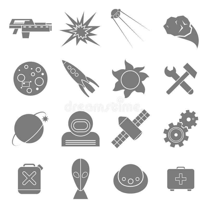 Icons Space In Flat Style Gray On White Stock Vector - Illustration of