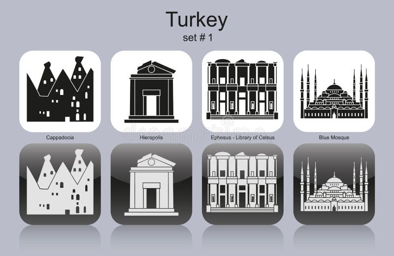 Landmarks of Turkey. Set of monochrome icons. Editable vector illustration. Landmarks of Turkey. Set of monochrome icons. Editable vector illustration.