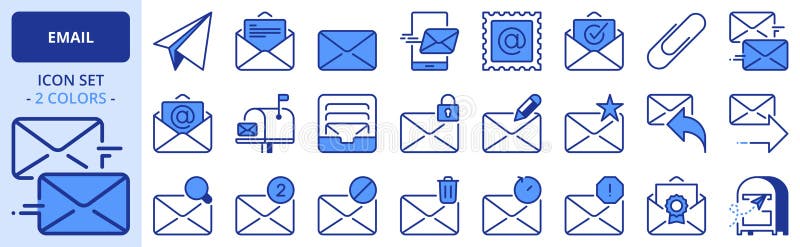 Pictograme în două culori despre e-mail. conceptul de tehnologie și comunicare stock illustration