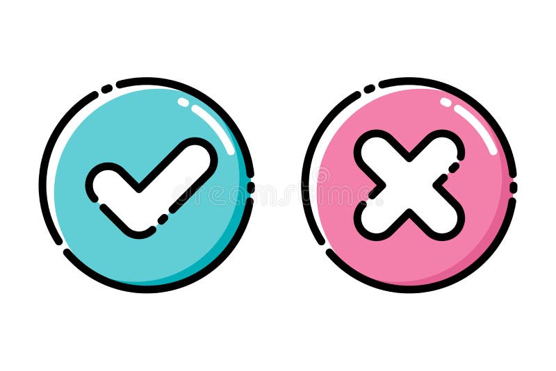 Icons von green tick und red cross checkmarks for do`s and don's concept flach gefüllter Konturstil Bearbeitbarer Hub lizenzfreie abbildung