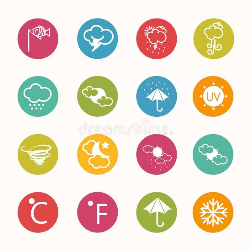 Icons Weather Circle Series On Retina Background Stock Vector