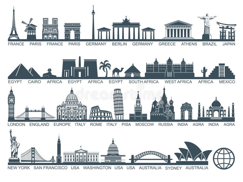 World Monuments Icons Stock Illustrations – 695 World Monuments