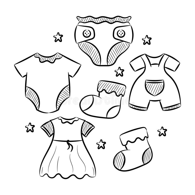 Hand Draw Sketch, Baby Stuff Stock Vector - Illustration of simple