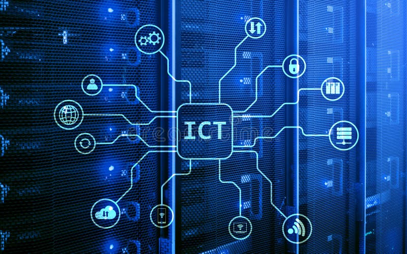 Ict - informazioni e concetto di tecnologia delle comunicazioni sul fondo della stanza del server