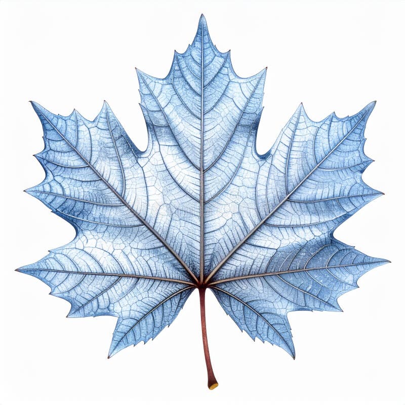Icy Blue Maple Leaf with Intricate Veins on White Background royalty free illustration