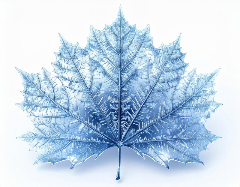 Icy Blue Maple Leaf Isolated on White Background Sparkling Decoration royalty free illustration