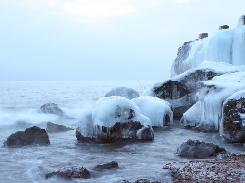 Icy rocks on the shore