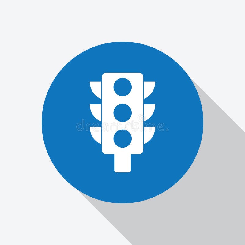 Icône blanche de feu de signalisation, cercle bleu avec l'ombre illustration stock Icône blanche de feu de signalisation, cercle bleu avec l'ombre illustration stock