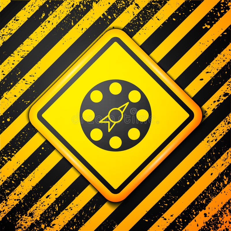 Icône classique du jeu du parti tornade noire isolée sur le fond jaune. Panneau d'avertissement. Vecteur illustration de vecteur