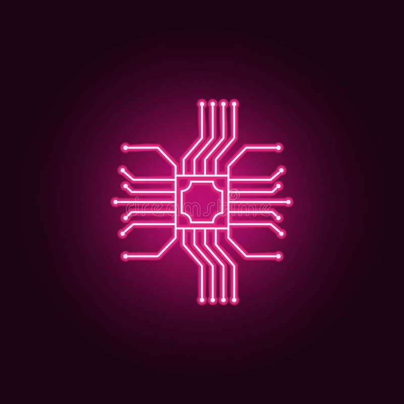Microchip electronic device icon. Elements of artifical in neon style icons. Simple icon for websites, web design, mobile app, info graphics on dark gradient background. Microchip electronic device icon. Elements of artifical in neon style icons. Simple icon for websites, web design, mobile app, info graphics on dark gradient background