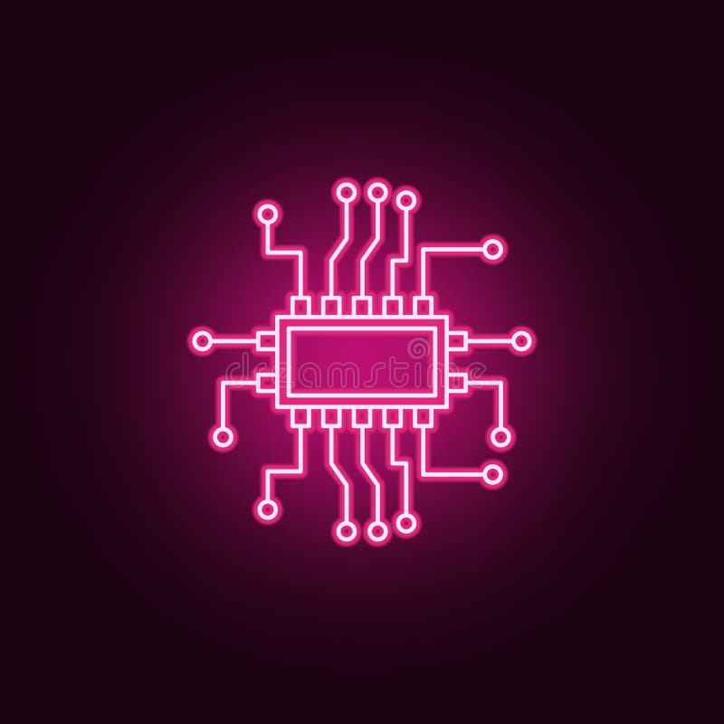 Microchip electronic device icon. Elements of artifical in neon style icons. Simple icon for websites, web design, mobile app, info graphics on dark gradient background. Microchip electronic device icon. Elements of artifical in neon style icons. Simple icon for websites, web design, mobile app, info graphics on dark gradient background