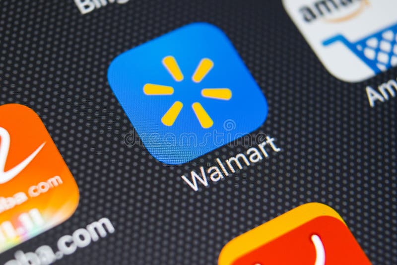 Icône d'application de Walmart sur le plan rapproché d'écran de l'iPhone X d'Apple Icône de Walmart APP Walmart COM est multinati images libres de droits Icône d'application de Walmart sur le plan rapproché d'écran de l'iPhone X d'Apple Icône de Walmart APP Walmart COM est multinati images libres de droits