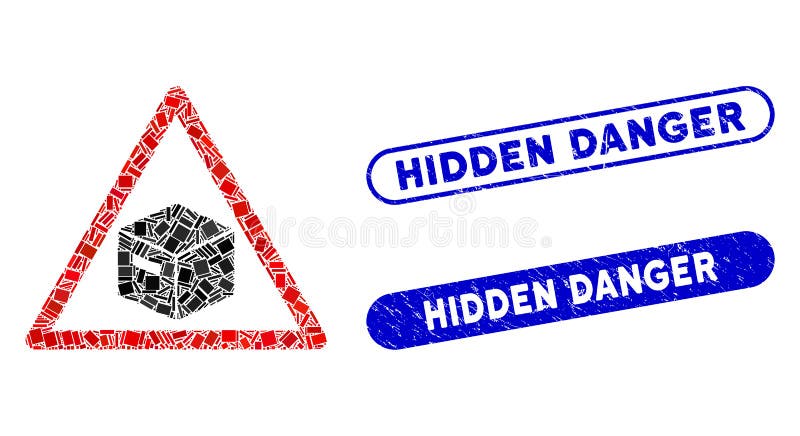 Icône d'avertissement de colis en mosaïque avec timbre de danger caché coronavirus grunus illustration stock