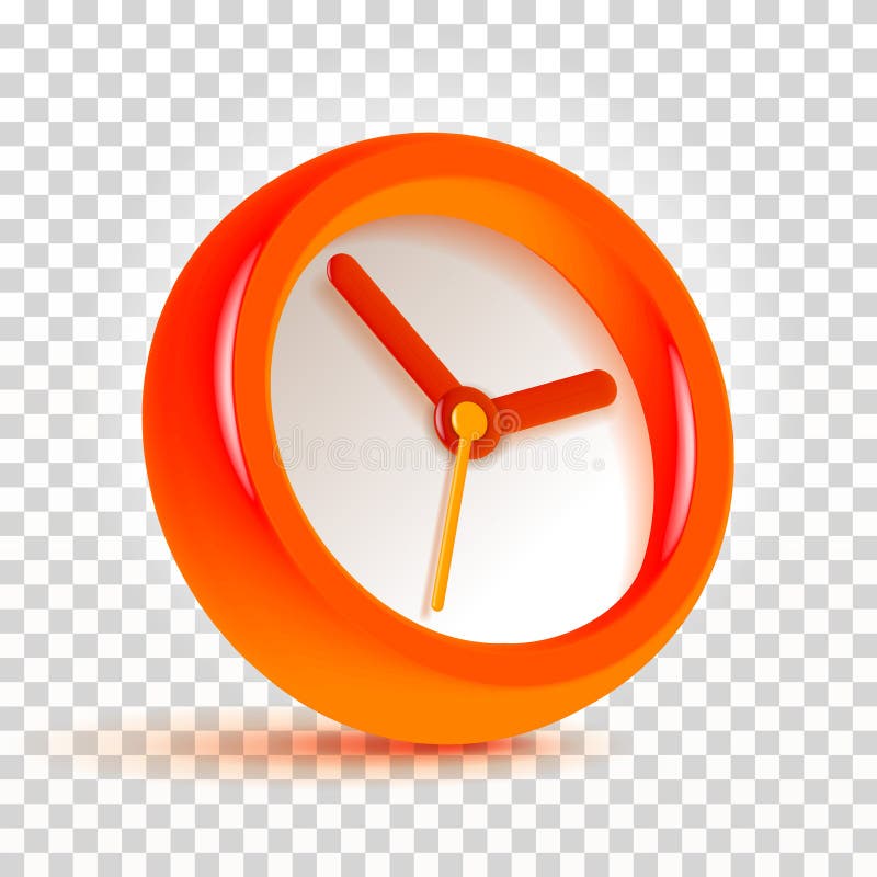 Icône d'horloge dans le style vectoriel 3d avec effet lumineux. heure orange sur fond transparent. montre couleur illustration de vecteur