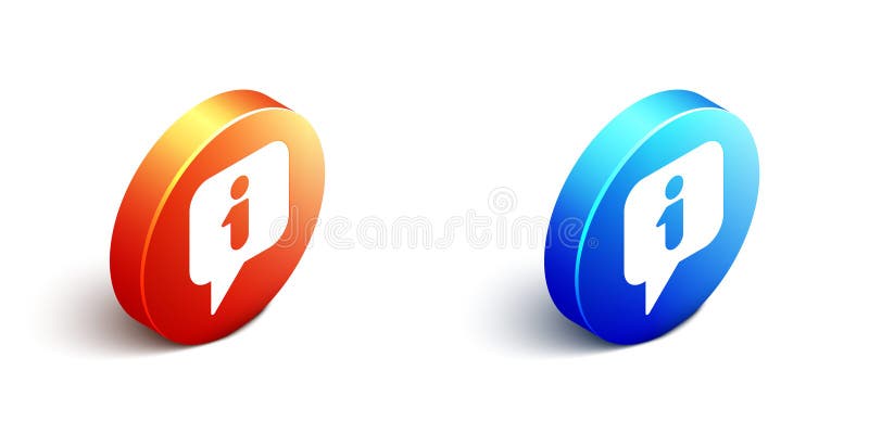 Isometric Information icon isolated on white background. Orange and blue circle button. Vector. Isometric Information icon isolated on white background. Orange and blue circle button. Vector.
