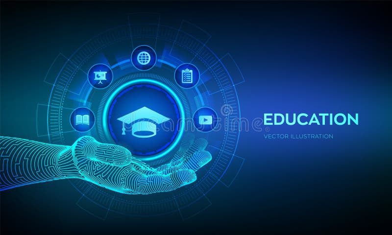 Icône d'éducation à la main Concept novateur en ligne de la technologie d'apprentissage en ligne et d'Internet Webinar, la connai