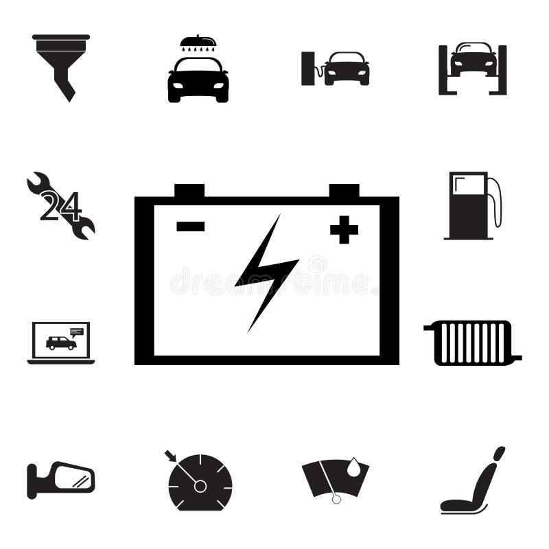 Icône de batterie de voiture Ensemble d'icônes de réparation de voiture Signes, collection d'eco d'ensemble, icônes simples pour illustration libre de droits Icône de batterie de voiture Ensemble d'icônes de réparation de voiture Signes, collection d'eco d'ensemble, icônes simples pour illustration libre de droits