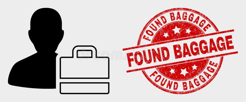 Icône de cas de personne de vecteur et filigrane trouvé grunge de bagages illustration stock Icône de cas de personne de vecteur et filigrane trouvé grunge de bagages illustration stock