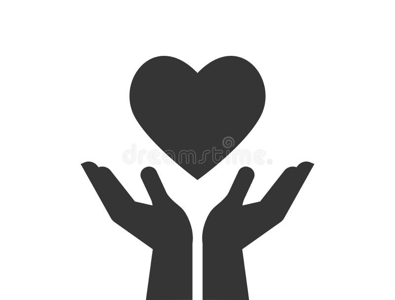 Icône de charité, de donner et de donation avec des mains tenant le coeur rouge