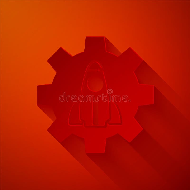 Paper cut Business startup project concept icon isolated on red background. Symbol of new business, entrepreneurship, innovation and technology. Paper art style. Vector. Paper cut Business startup project concept icon isolated on red background. Symbol of new business, entrepreneurship, innovation and technology. Paper art style. Vector.