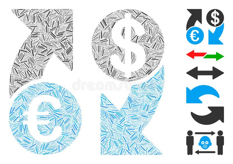 Dash Mosaic based on Euro Dollar exchange arrows icon. Mosaic vector Euro Dollar exchange arrows is composed with random dash dots. Bonus icons are added. Dash Mosaic based on Euro Dollar exchange arrows icon. Mosaic vector Euro Dollar exchange arrows is composed with random dash dots. Bonus icons are added