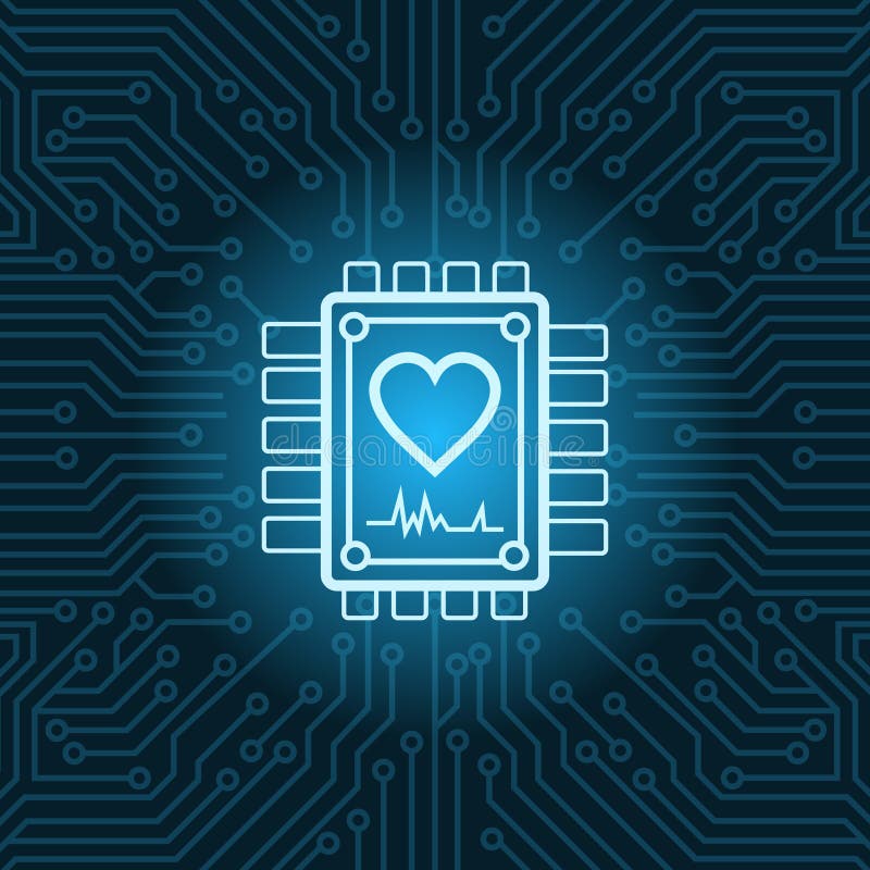 Icône de forme de coeur sur le fond de Chip Over Blue Circuit Motherboard illustration de vecteur Icône de forme de coeur sur le fond de Chip Over Blue Circuit Motherboard illustration de vecteur