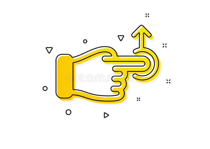 Icône de geste de recul glisser. Signe de flèche coulissant. Action de grand coup. Vecteur. Symbole de l'action de grand coup. Modèle jaune de cercles. Icône classique de déclin glisser. Éléments géométriques.