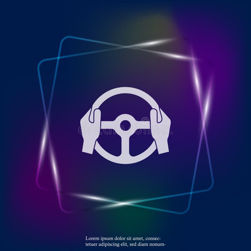 Icône de lampe au néon de vecteur des mains de volant et de conducteur de voiture illustration stock Icône de lampe au néon de vecteur des mains de volant et de conducteur de voiture illustration stock