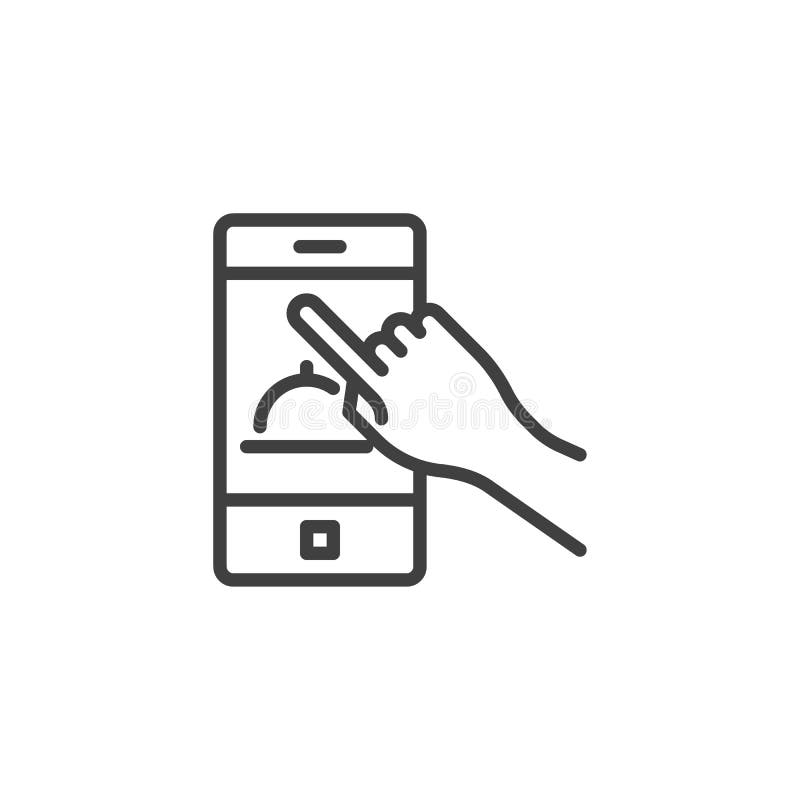 Icône de ligne de commande d'aliments mobiles Commande de nourriture avec smarphone linéaire signe de style pour le concept mobile et le design web Icône vectorielle du plan de livraison des aliments en ligne Symbole, illustration du logo Graphiques vectoriels