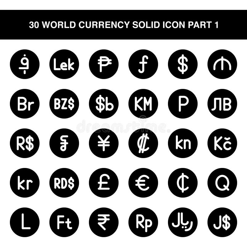 Illustration vector graphic icon of 30 World Currency Icon Set Part 1. Solid Style Icon. Vector illustration isolated on white background. Perfect for website or application design. Illustration vector graphic icon of 30 World Currency Icon Set Part 1. Solid Style Icon. Vector illustration isolated on white background. Perfect for website or application design.