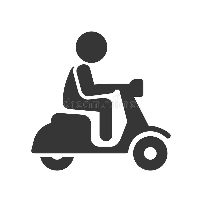 Icône de Stick Figure Man de conducteur de scooter sur le fond blanc Vecteur